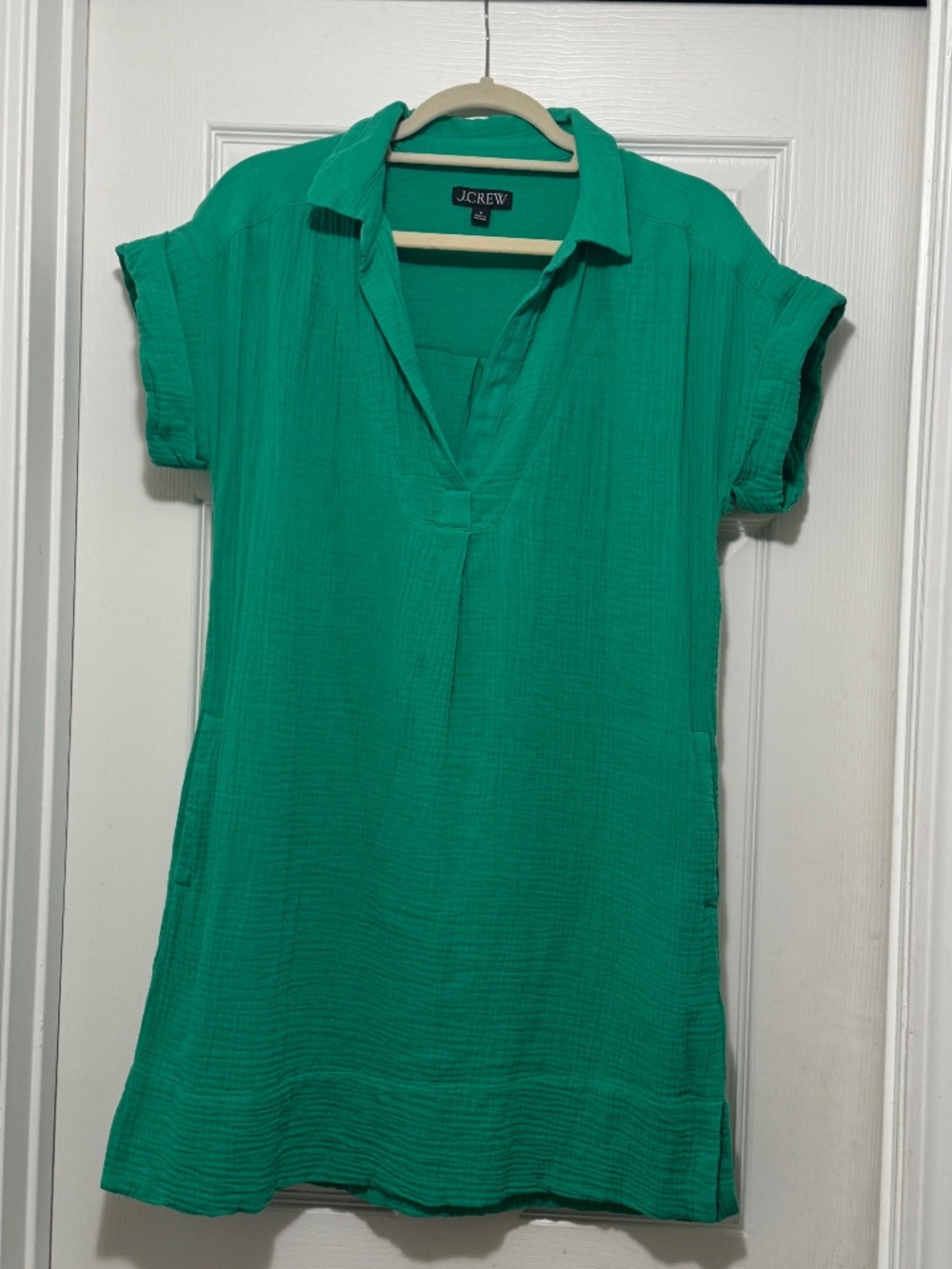 Gorgeous Summer Green V-neck shirt-dress in soft gauze - sz M